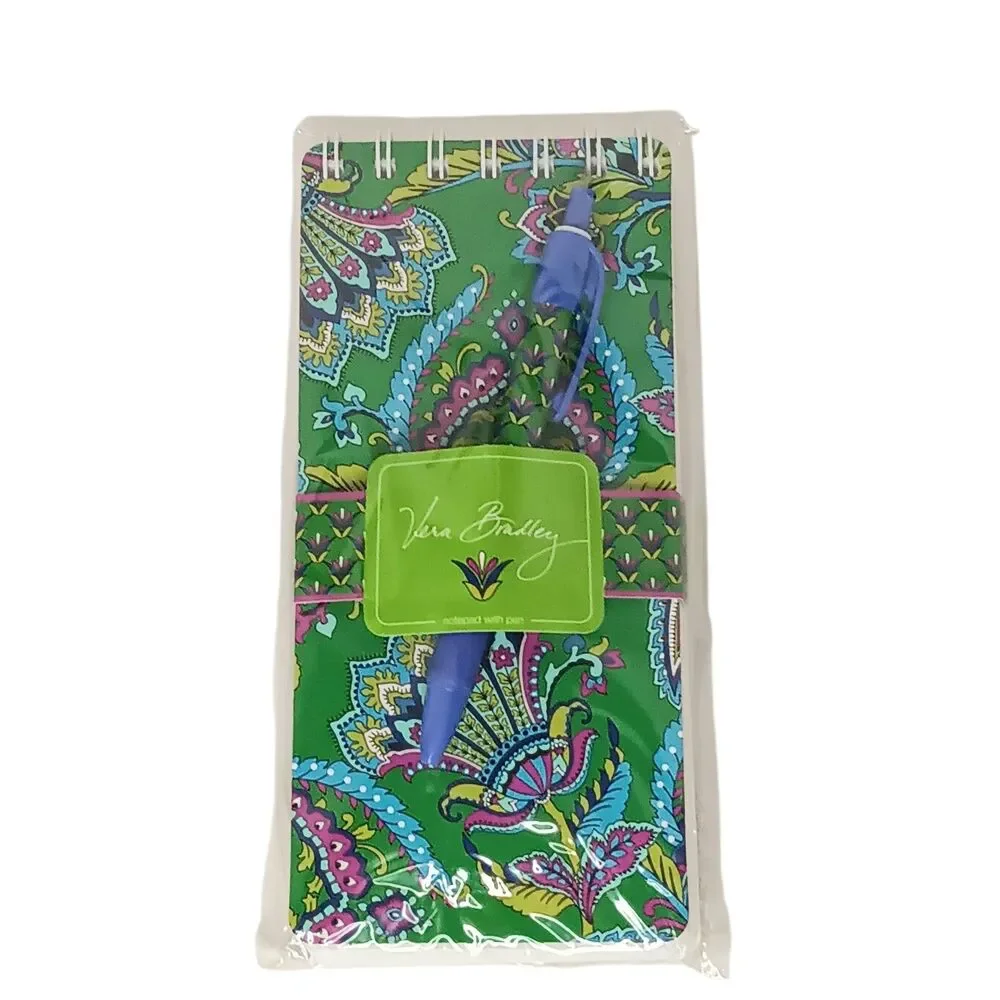 Vera Bradley Emerald Paisley 100 Sheet Notepad with Pen New In Package - Gift